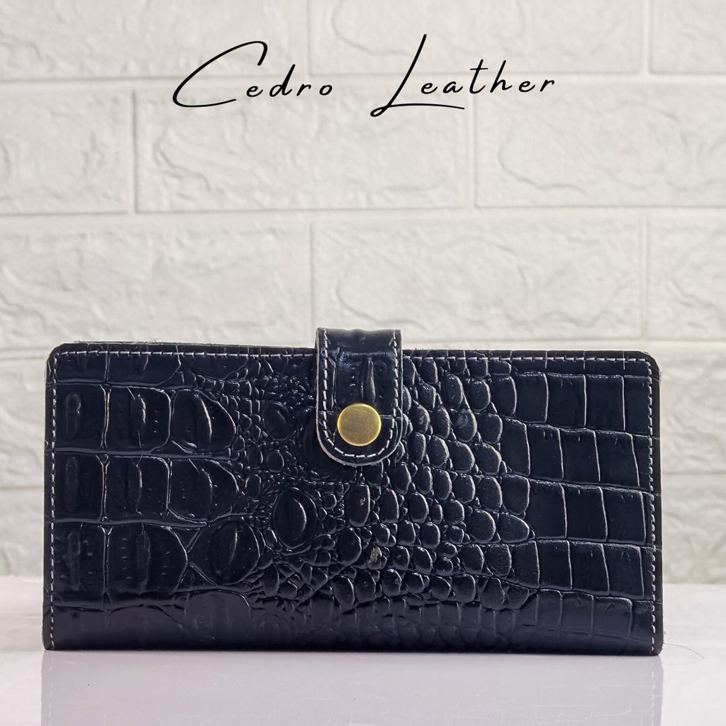 CEDRO LEATHER Dompet kulit asli panjang kancing banyak kartu tipe Lexi