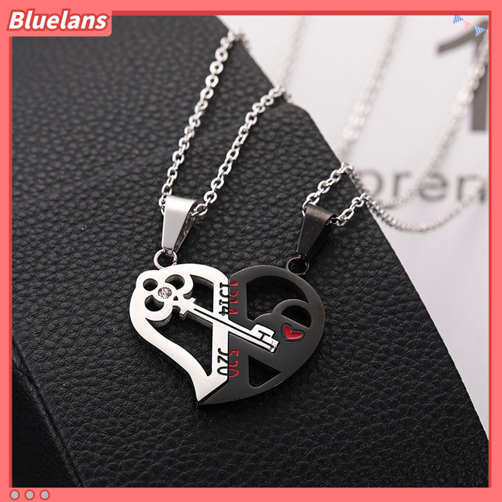 Bluelans 2Pcs Kalung Rantai Pasangan / Pria / Wanita Liontin Gembok Hati 1314 520 Untuk Hadiah Valentine