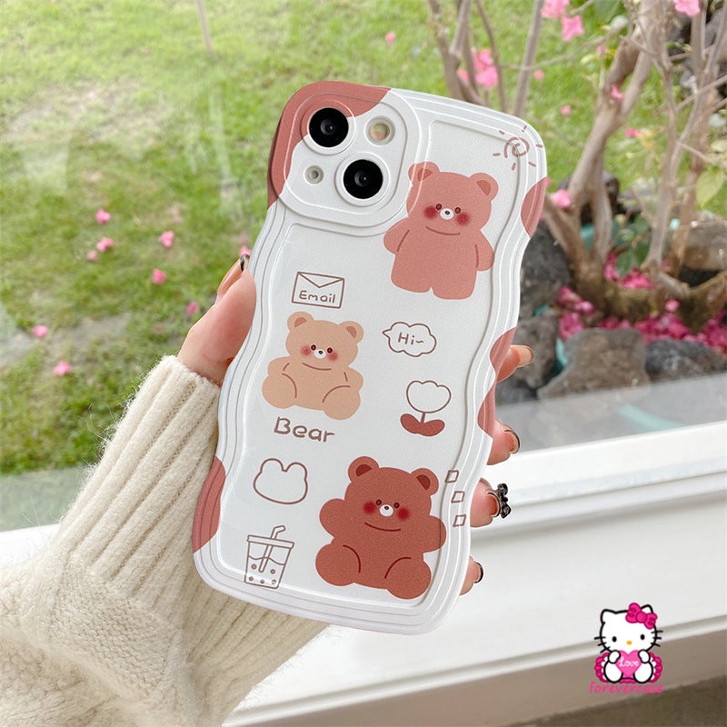 Casing Tepi Bergelombang Realme C53 C35 C25s C11 2021 C25Y C21Y C15 C12 C3 5i 6i 5s 5 C11 C25 C20 C20A C1 Ins Fashion Beruang Kartun Lucu Anti Jatuh Punggung Lembut TPU Case Cover