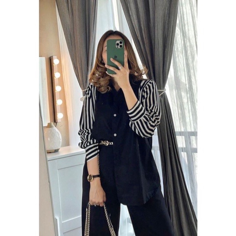kemeja oversize wanita bahan rayon / kemeja jumbo twotone