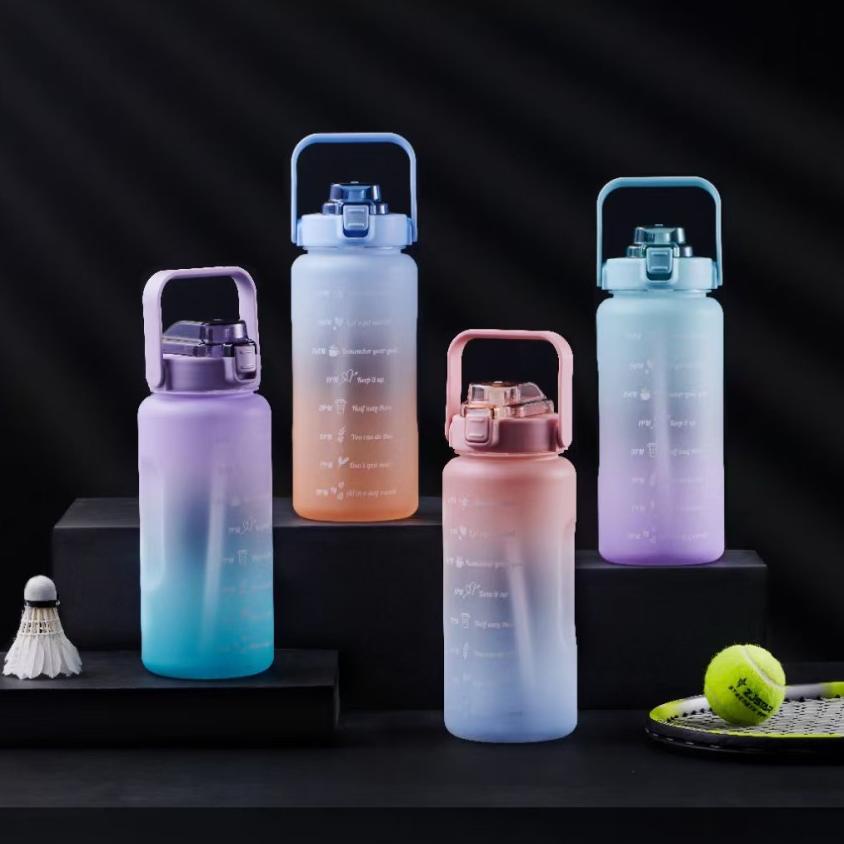 L8C3 Botol Minum Tritan Quifit Penanda Waktu  Handle - Botol Minum - Biru Terlaris