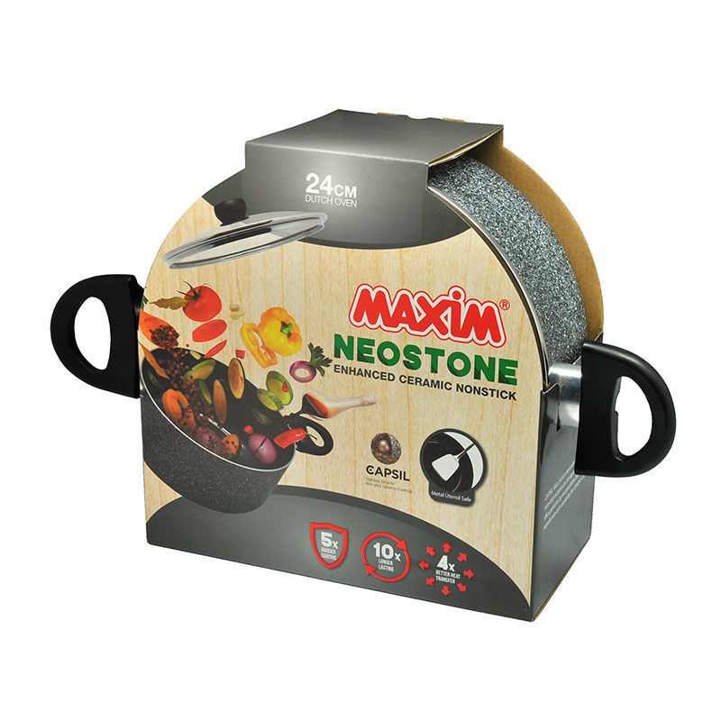 dutch oven 24cm maxim neostone + glass cover / tutup kaca