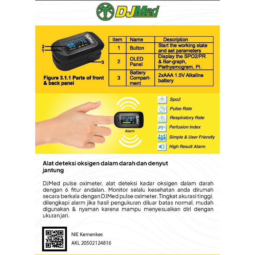 PULSE OXIMETER DJ MED Kemenkes AKL  ALAT UKUR KADAR OXYGEN DALAM DARAH