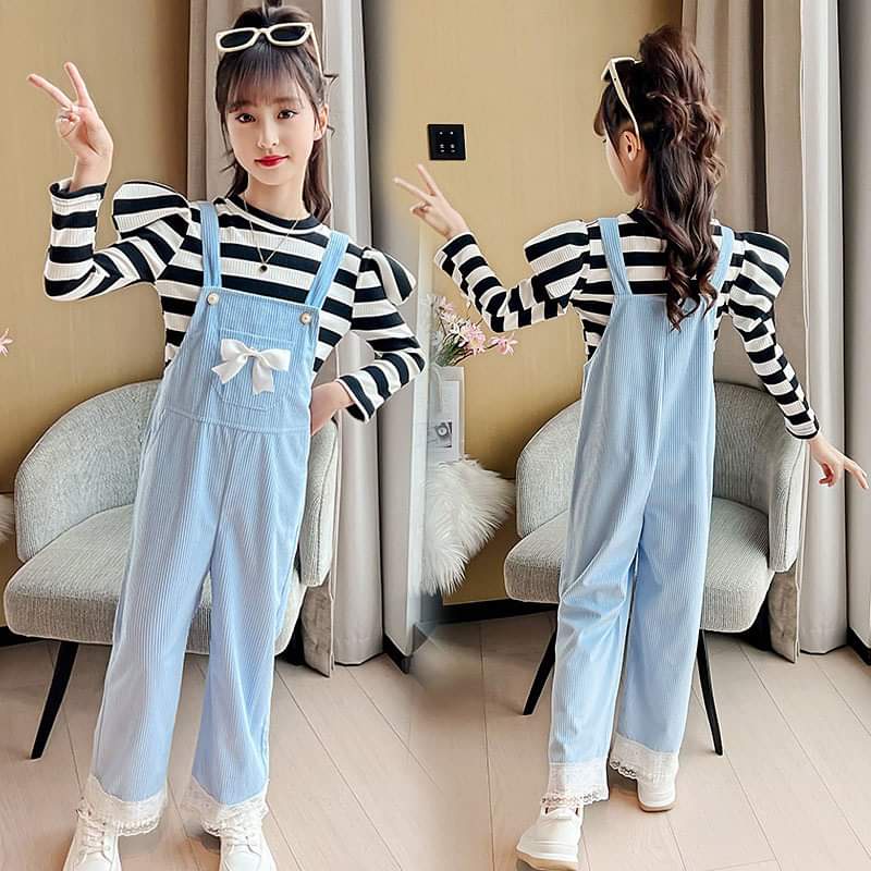 Setelan Overall Celana Panjang Anak Perempuan Renda Cute