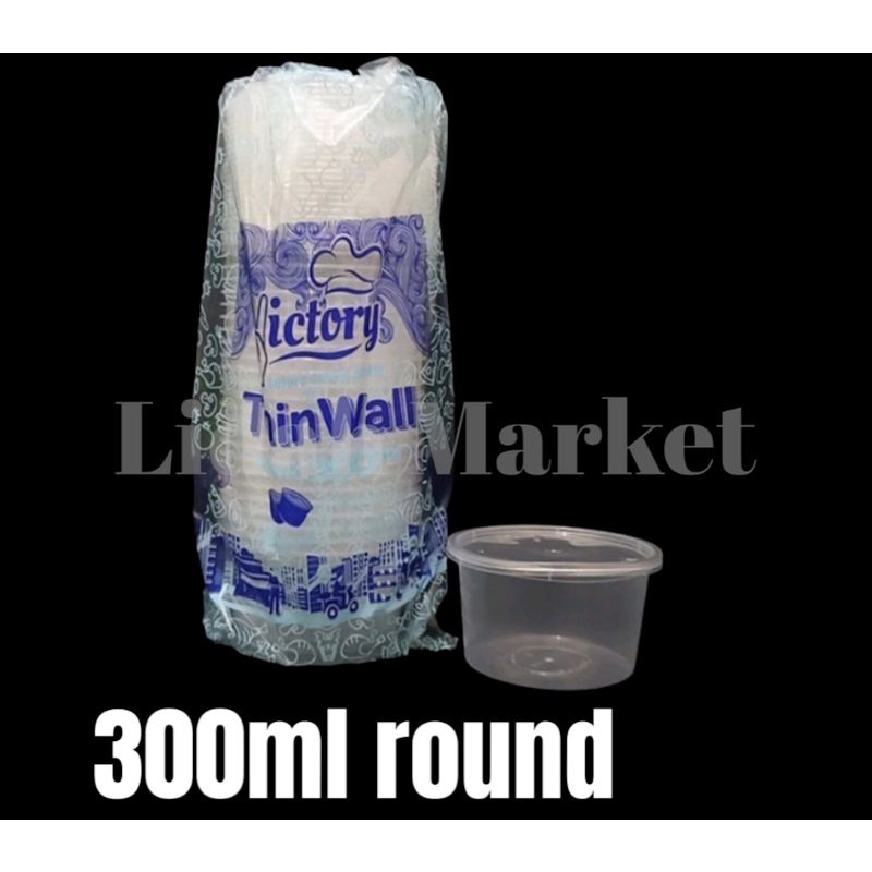 Thinwall Bulat 300ML (25) Victory Mangkok Plastik Cup Pudding Slime Wadah Makanan Tempat Makan Salad Buah Food Container Mangkuk Bowl