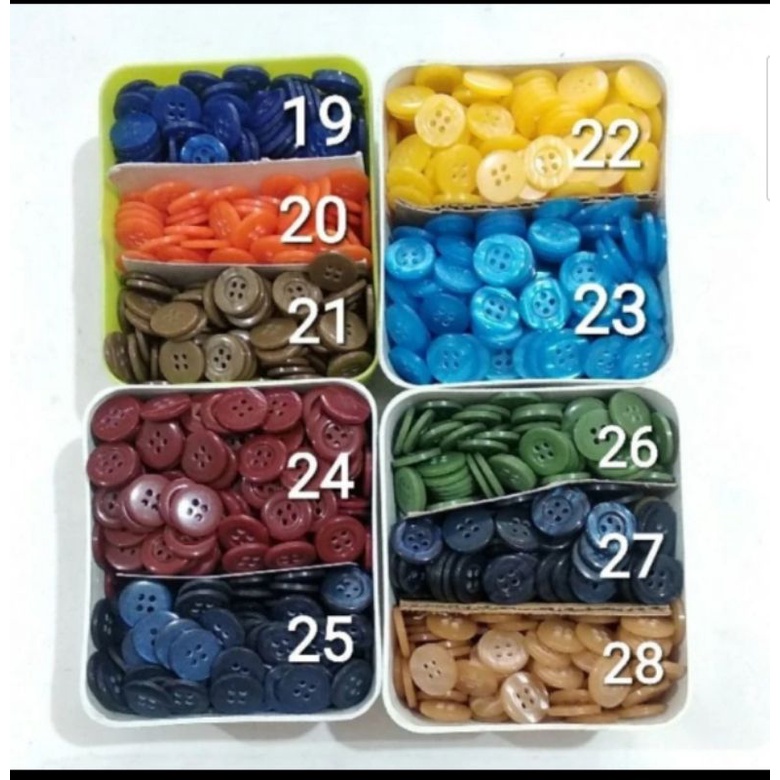 Kancing Safari 15mm , 1,5 cm isi 144 pcs / kancing baju 4 lobang 1,5 cm - putih bening