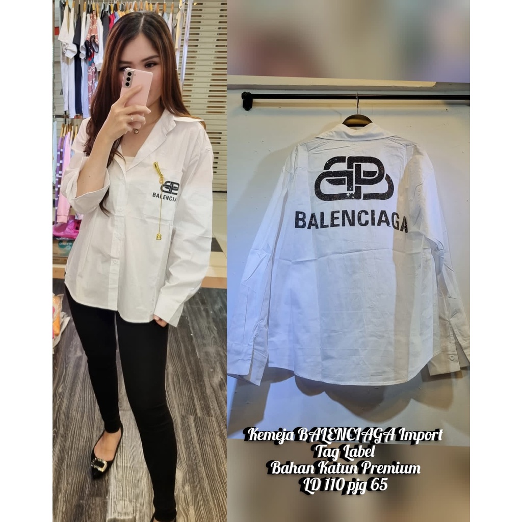 [Branded] Kemeja Putih Katun BALENCIAG4 Wanita Lengan Panjang Premium Import