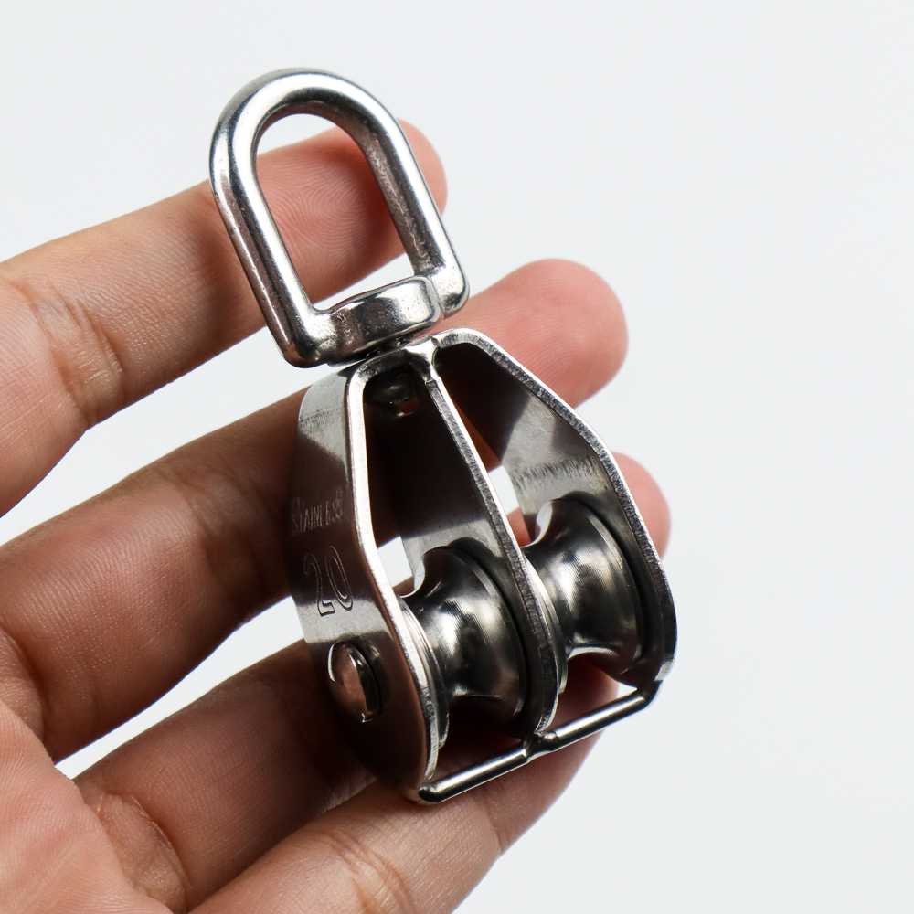 Katrol Kerekan Mini Serbaguna Swivel Pulley Stainless Steel Double Wheel Size M20 1PCS - Silver