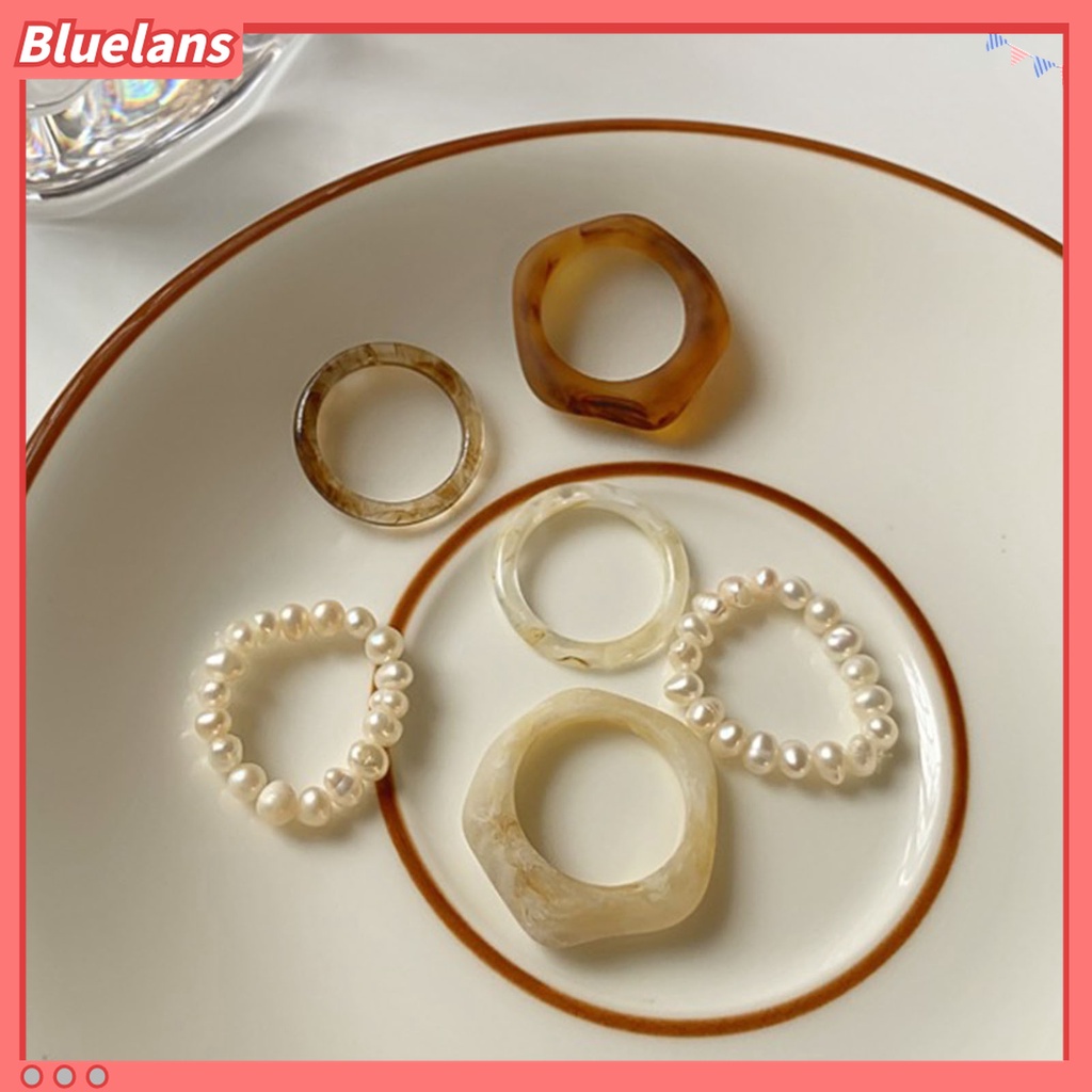 Bluelans 3Pcs / Set Cincin Jari Transparan Hias Mutiara Imitasi Gaya Simple Untuk Wanita