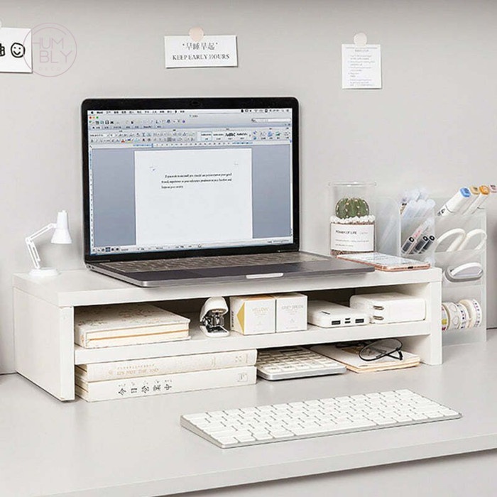

Stationery Korean Aesthetic 2 Tier Stack White Study Table Wood Desk Organizer