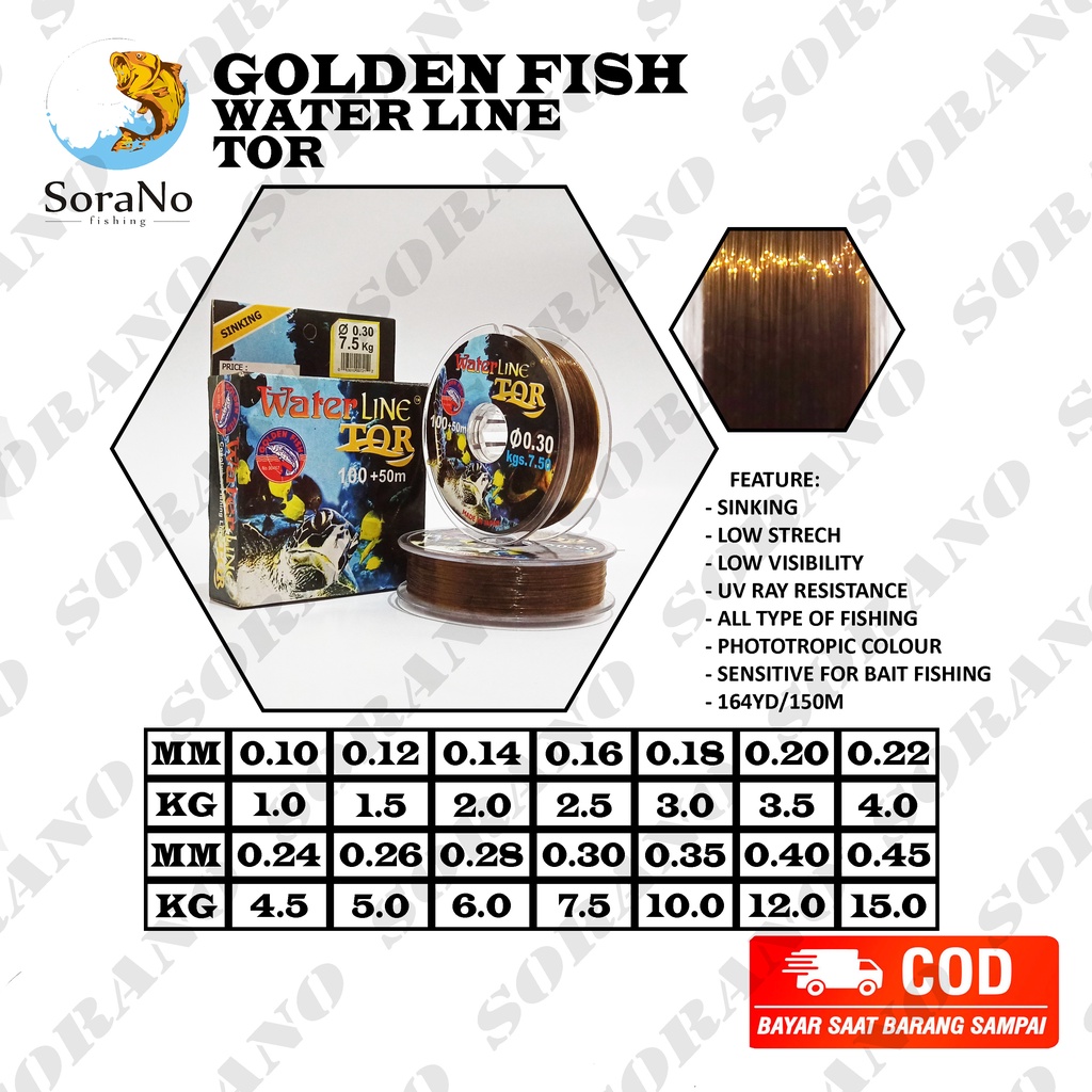SENAR PANCING GOLDEN FISH WATER LINE TOR STANDAR  IGFA  0,10  0,12  0,14  0,16  0,18  0,20  0,22  0,