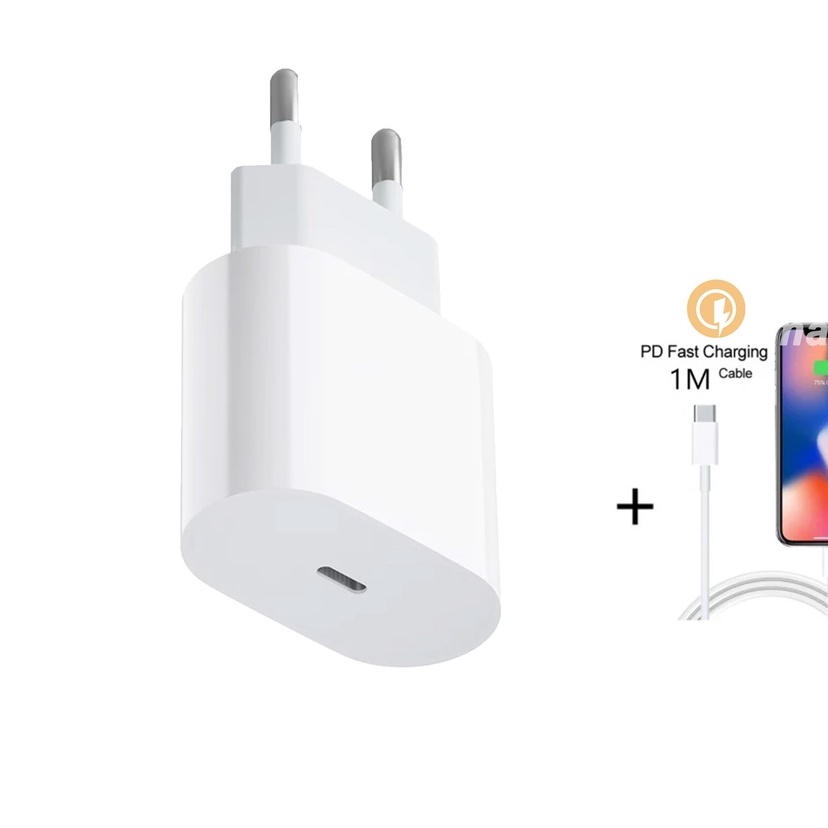 PHONE Charger 18W/20W Adaptor USB C + Kabel 1M (sepasang/1set)