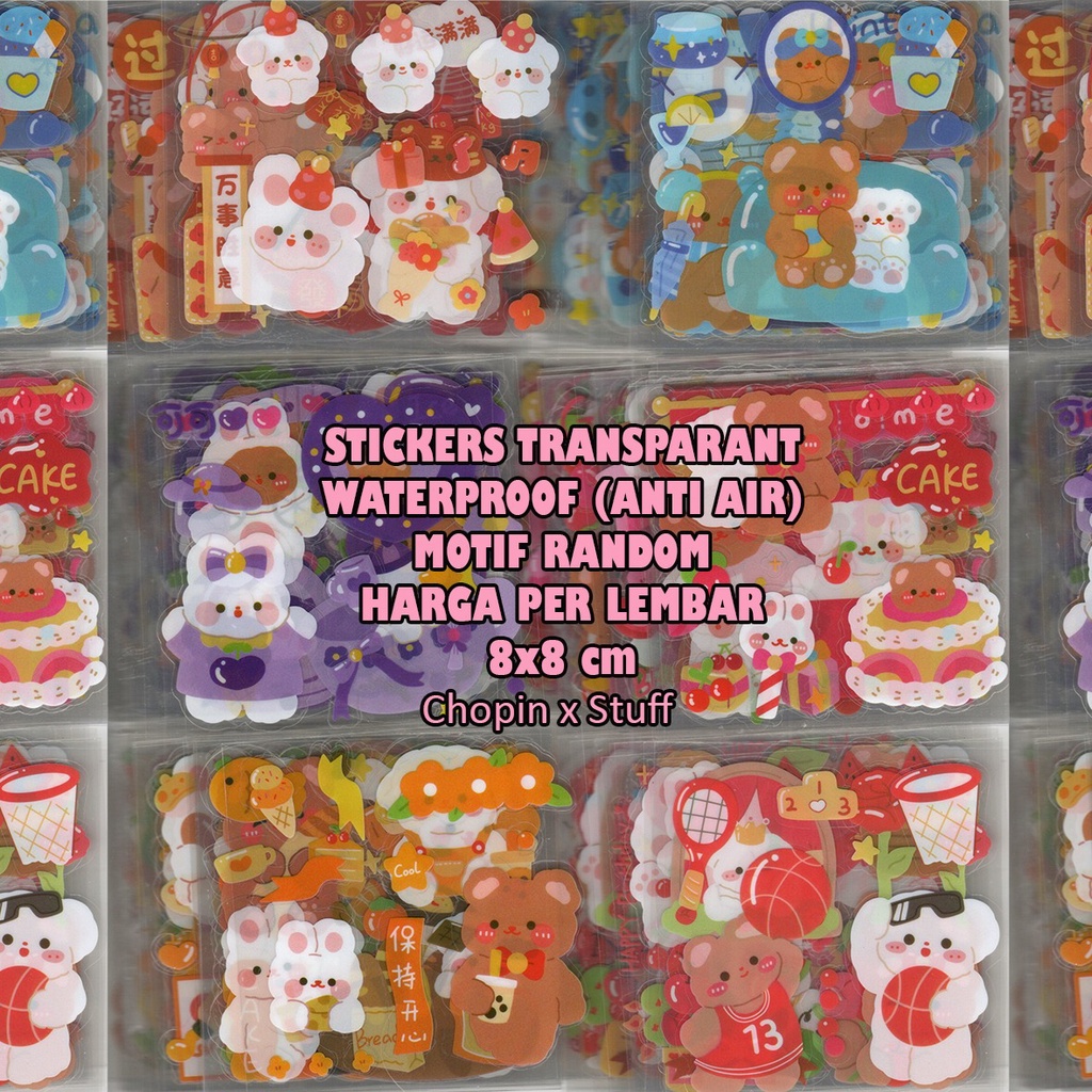 

Sticker Transparant BEAR CUTE Waterproof Anti Air ala Korea Lucu Imut PVC untuk Tumbler, Botol, Buku, Scrapbook
