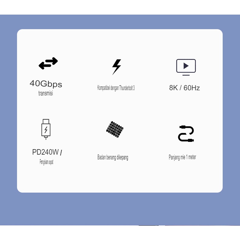 Kabel Data USB4 Cable Type C to USB C PD Fast Charging 240W Thunderbolt 4 Full Features Cable Transfer Speed 40Gbps 8K Ultra HD Huawei Macbook Air iMac Pro 1.2 Meter