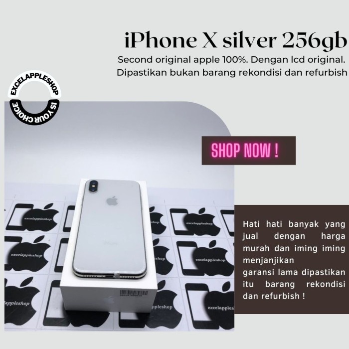 [ Hp / Handphone ] Iphone X Ten 256Gb Silver Second Fullset Mulus Bekas / Second / Seken / 2Nd