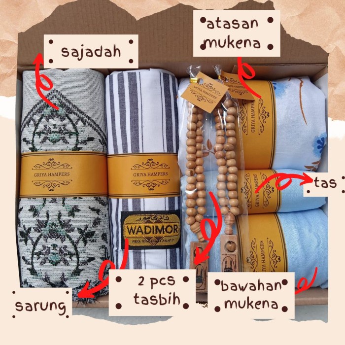 

[COD] KADO NIKAH/ HAMPERS WEDDING/ PAKET SAJADAH+MUKENA+SARUNG - putih-biru flw