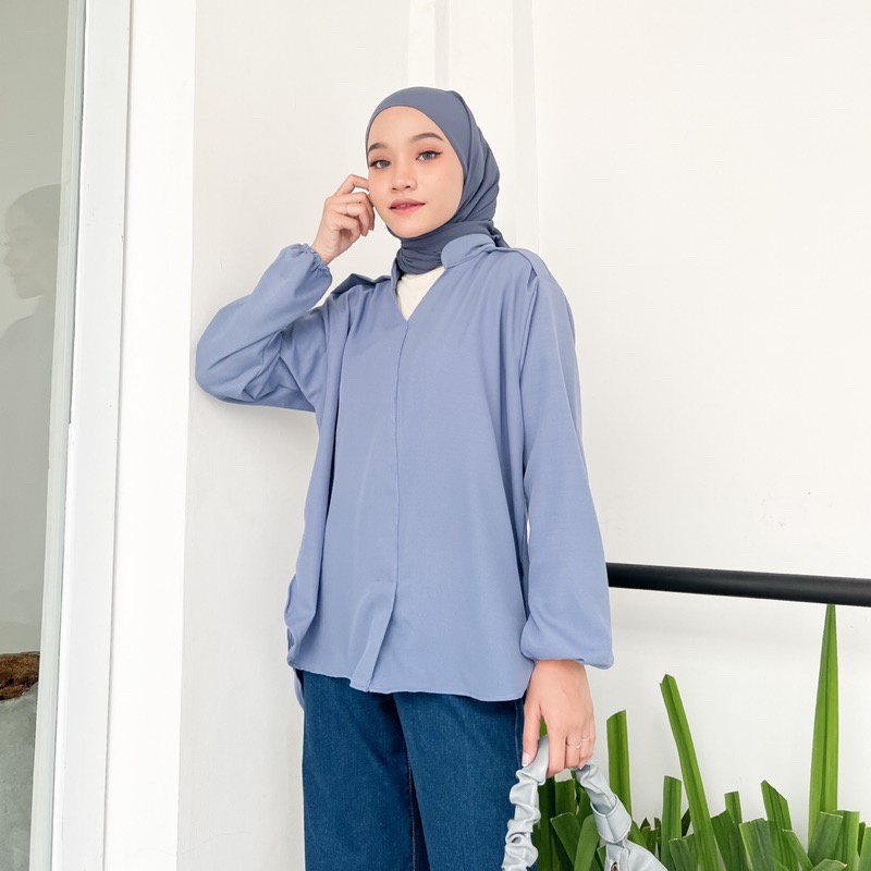 Tq88indonesia Fashion Baju Atasan Wanita Terbaru /  STELIA OVERSIZE SHAKILA BLOUSE / Blus Polos Lengan Panjang / Busana Casual Cewek / Ootd / Outfit Casual Kekinian