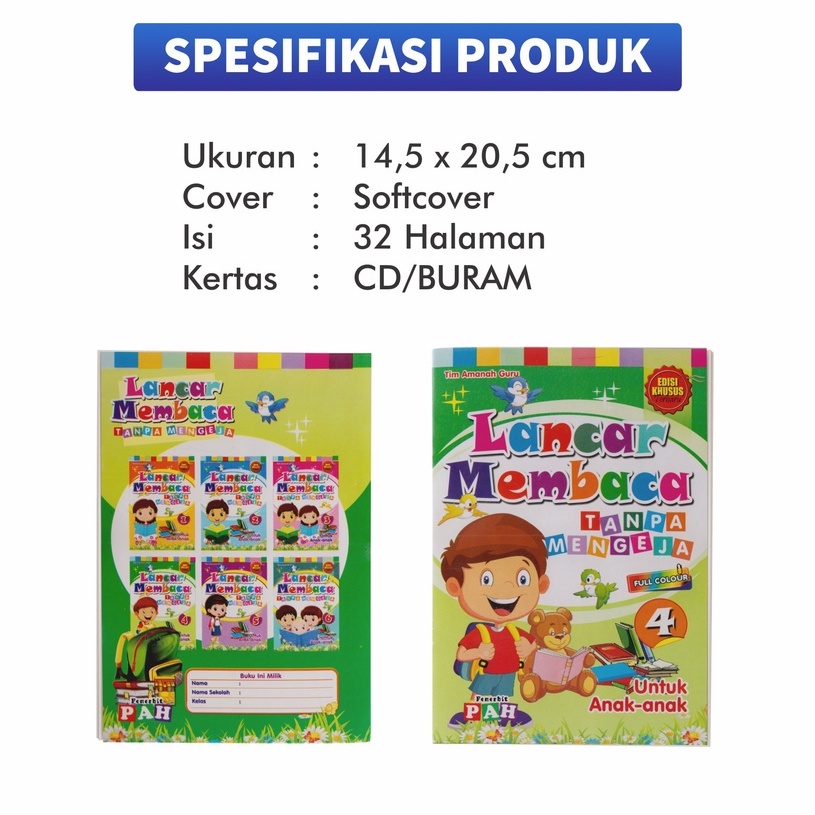 LANCAR MEMBACA TANPA MENGEJA CERDAS DAN PINTAR LENGKAP JILID 1 2 3 4 5 6 BUKU BELAJAR MEMBACA ANAK BALITA PAUD