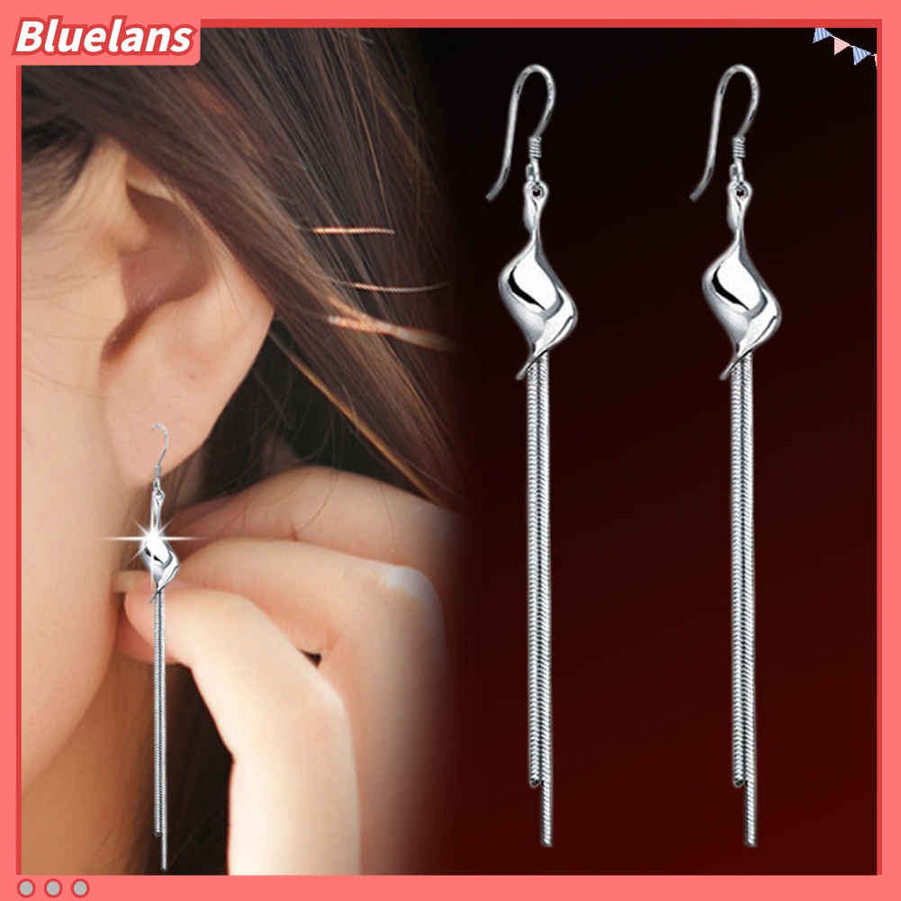 Anting Kait Juntai Panjang Warna Silver Bahan Alloy Untuk Wanita
