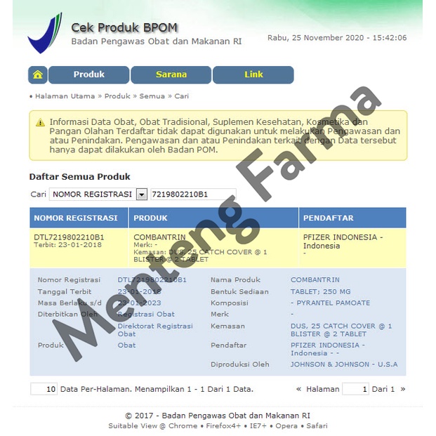 Combantrin 250 Mg 2 Tablet - Obat Pembasmi Cacingan