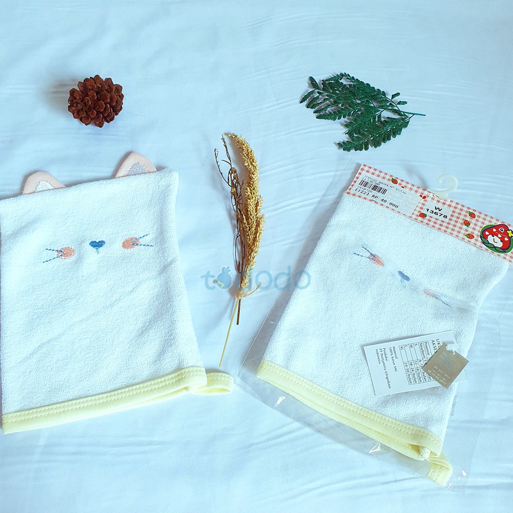 Washlap Bayi Kotak Rib Ichigo / Lap Mandi Motif Cat 1pcs