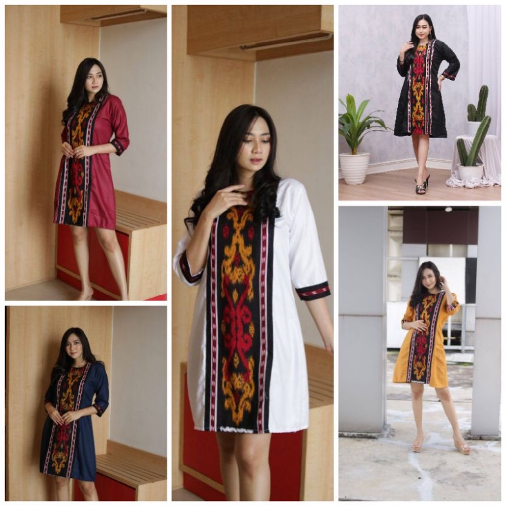 DRESS SONGKET WANITA TENUN IKAT ASLI SONGKET DRESS ETNIK DRESS KOMBINASI BATIK DRESS SONGKET KIMONIK