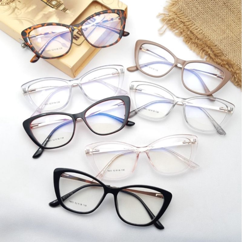 Frame Kacamata Antiradiasi Cat Eye 7603 Minus Cylinder Plus Blueray Anti UV Photocromic dan Bluecromic