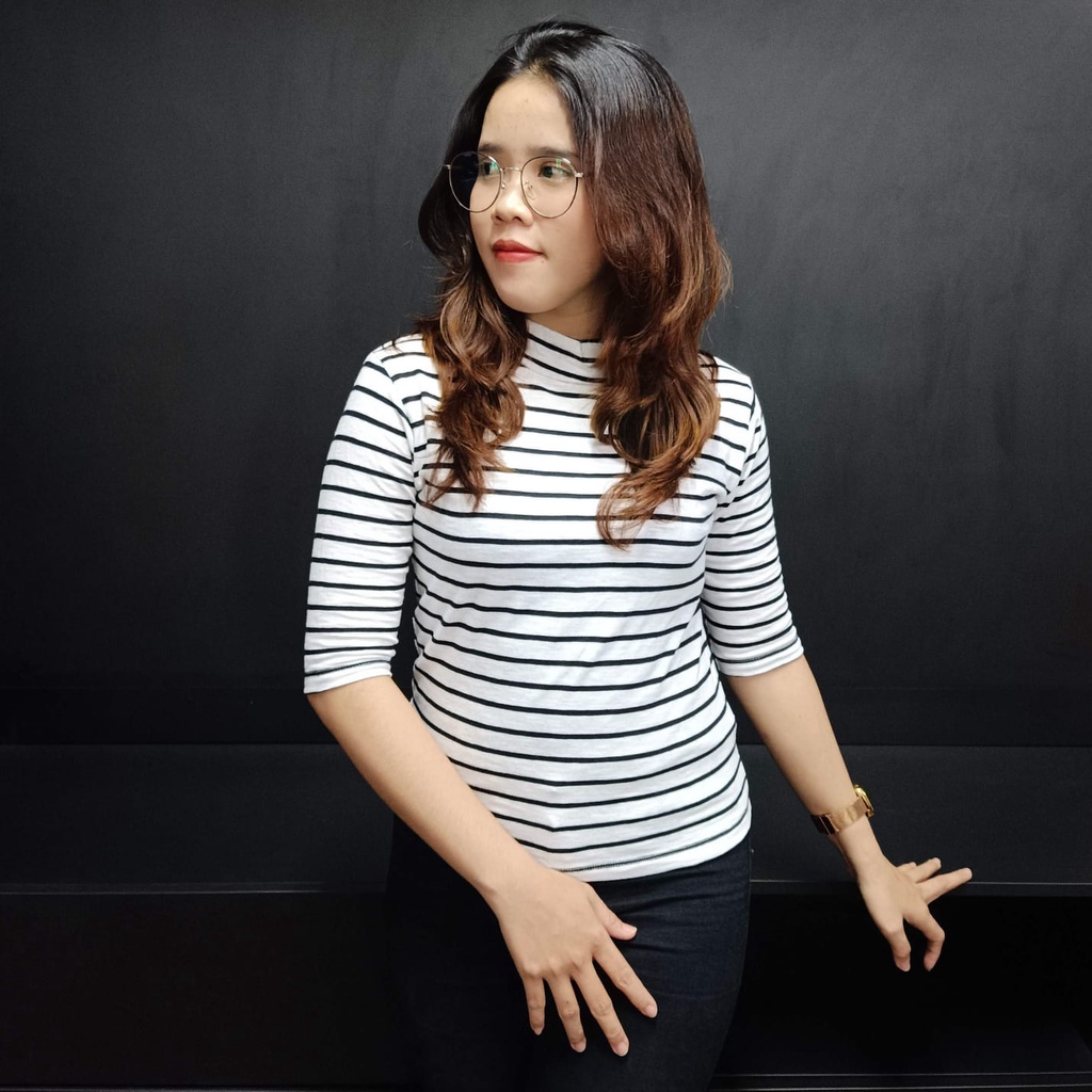 ATASAN WANITA KOREA | BAJU WANITA | KAOS WANITA | TURTLE NECK | Stripes