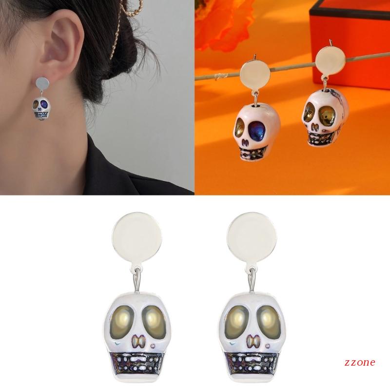 1 Pasang Anting Desain Tengkorak Horror Bahan Alloy Gaya Retro Punk Untuk Wanita