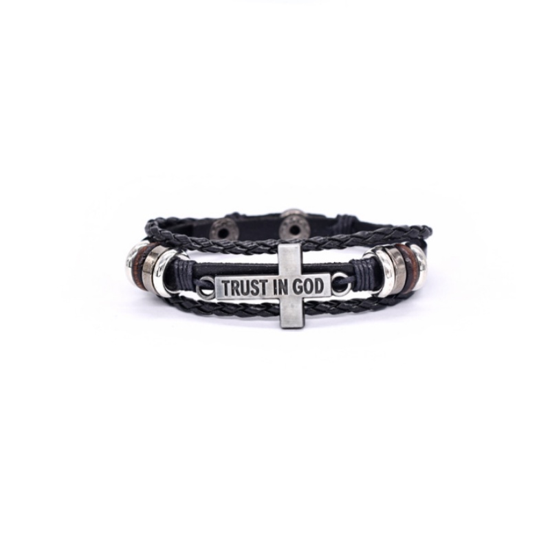 [Z H Perhiasan] Hip Hop Rock Retro Pria Fashion Salib Yesus Gelang Kulit/Aksesoris Perhiasan Pesta 18.5 Cm~21 cm