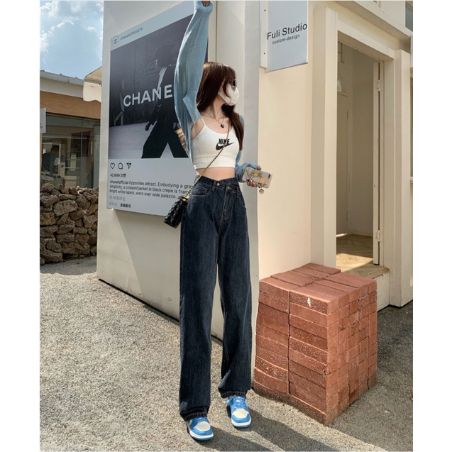 new fashion celana jeans panjang wanita /  highwaist loose murah celana jeans wanita