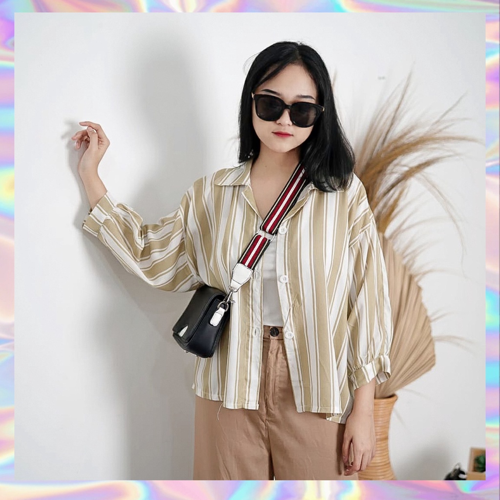 BEFAST - ZFS OOTD Kemeja LINDIAN / LOLLY RAYON DIAMOND OVERSIZE JUMBO SHIRT / Hem Stripe Wanita Terbaru / Pakaian Kerja Wanita / Kemeja lengan Panjang / Fashion Casual remaja ABG / Hem Motif Garis-Garis Kekinian Wanita / Kem Bisa Di Jadikan Outer / Trendy