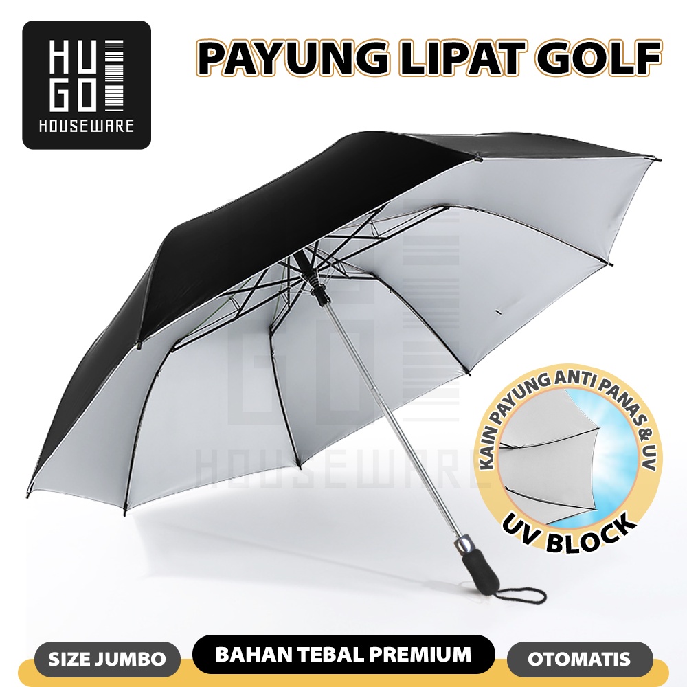 Payung Lipat Golf Besar Mewah Jumbo Otomatis Polos Lipat Dua HUGO