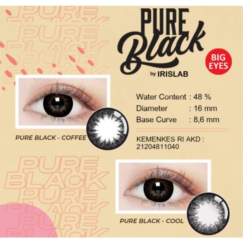 Pure Black Softlens Warna Ukuran Normal Sampai -6.00