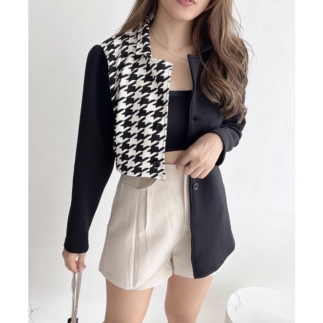 Jual LADY BLAZER HOUNDSTOOTH SIMPLE POLOS PREMIUM EC 9182 / OUTER