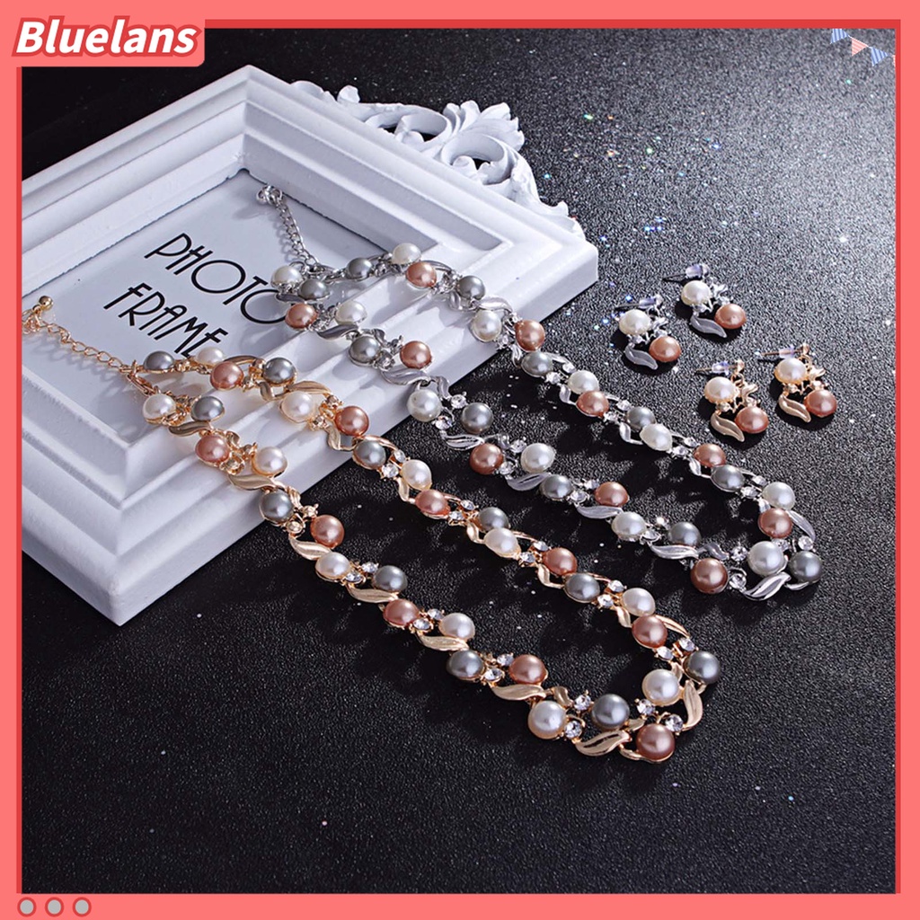 2pcs / Set Anting Stud Kalung Rantai Ekstensi Dapat Disesuaikan Aksen Mutiara Tiruan Untuk Aksesoris Pengantin