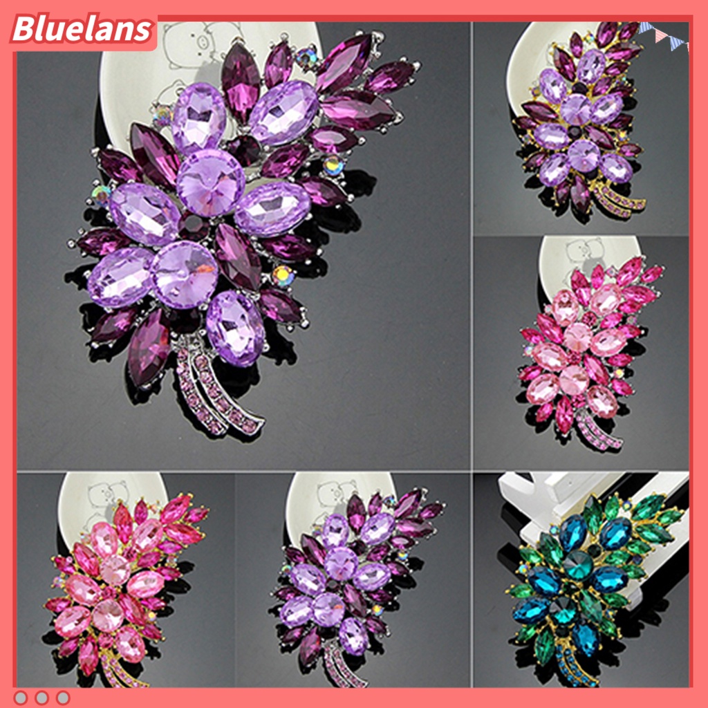 Bluelans Women Vintage Feather Flower Shape Rhinestone Brooch Pin Badge Breastpin Banquet Evening Party