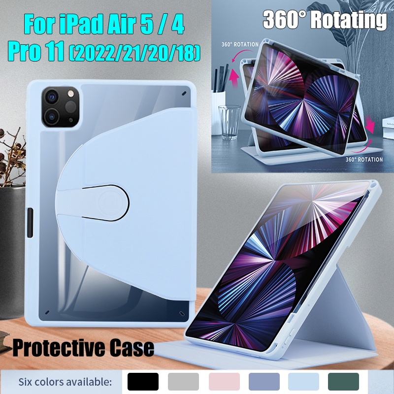 Sarung Tablet Untuk iPad Pro 11 2022 2021 2020 2018 iPad Air5 2022 Air 4 2020 Fashion360° Rotating Stand Casing Casing Casing Casing Pelindung Flip Akrilik Bening Ujung Tinggi