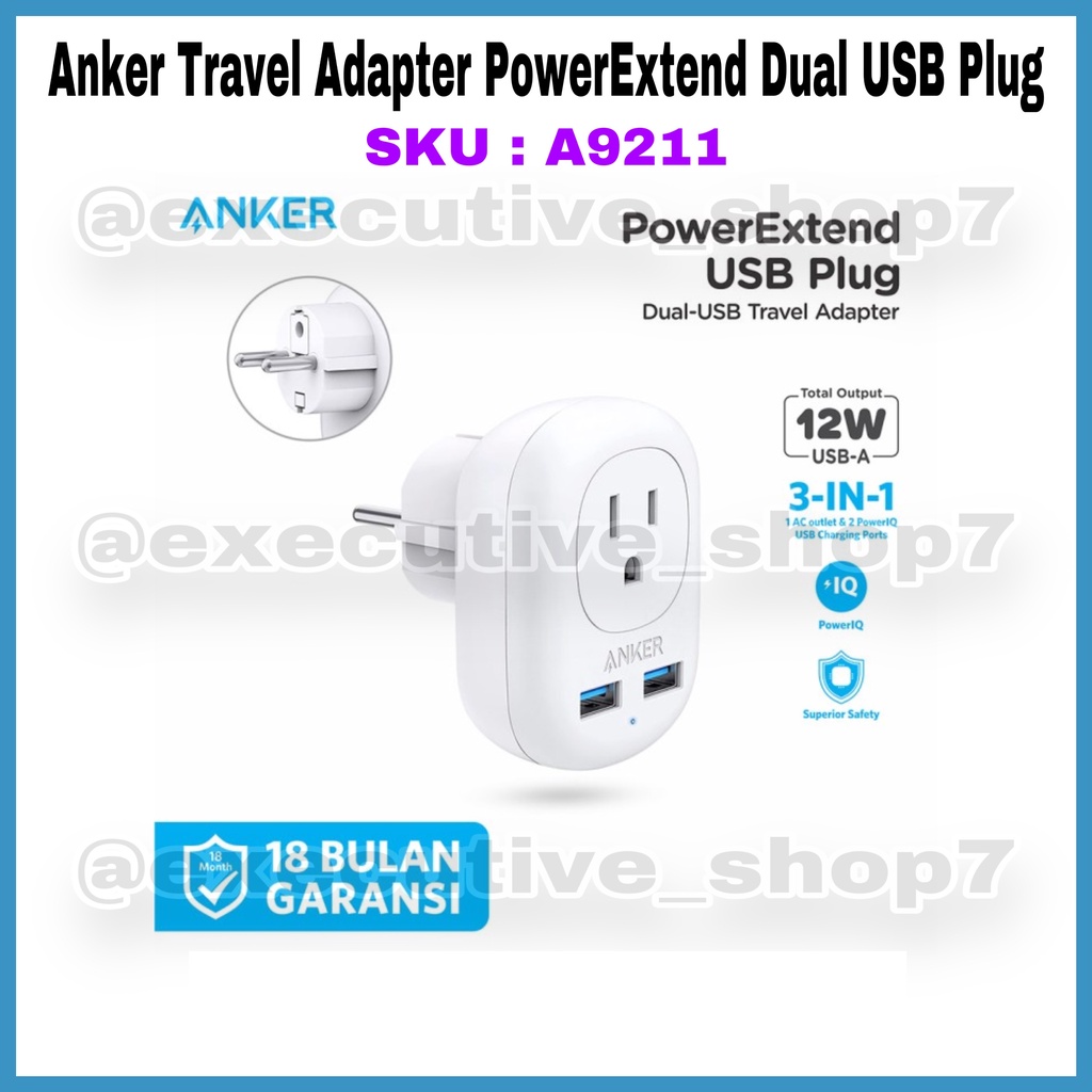 Anker Travel Adapter PowerExtend Dual USB Plug SKU : A9211