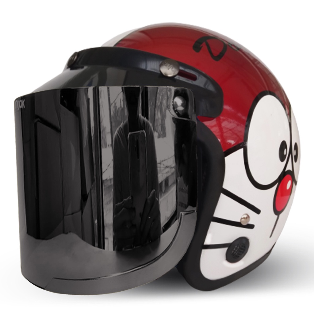 Helm Bogo Wanita Aesthetic Doraemon Kaca Datar Silver/Pelangi/Blue/Gold COD