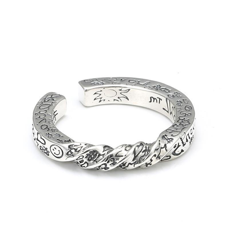 Cincin Model Terbuka Desain graffiti smiley Gaya Vintage / hipster Untuk Wanita