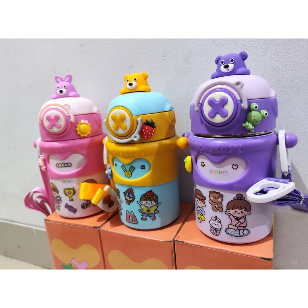 Botol Air Minum Anak 550ml Kualitas Premium Stainless BPA FREE Gratis Stiker 2D &amp; 3D TALI 127