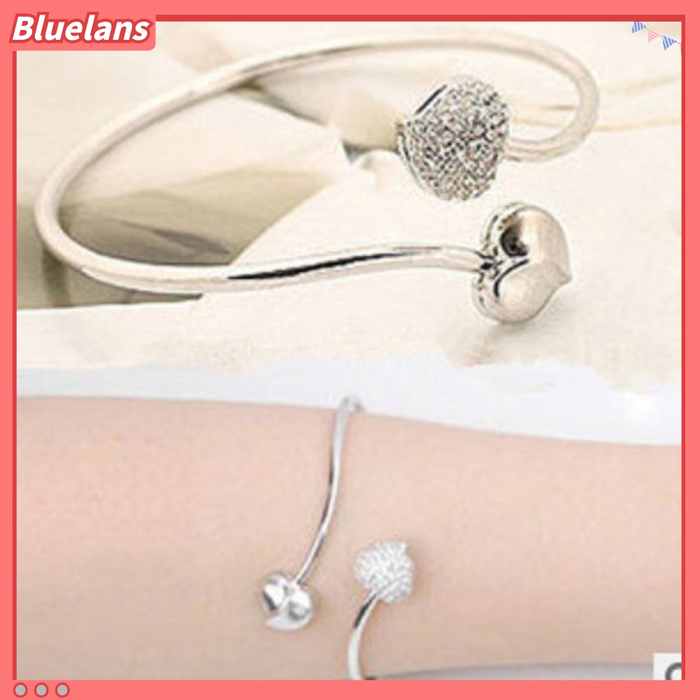 Bluelans Gelang Bangle Hias Berlian Imitasi Bentuk Hati Untuk Wanita