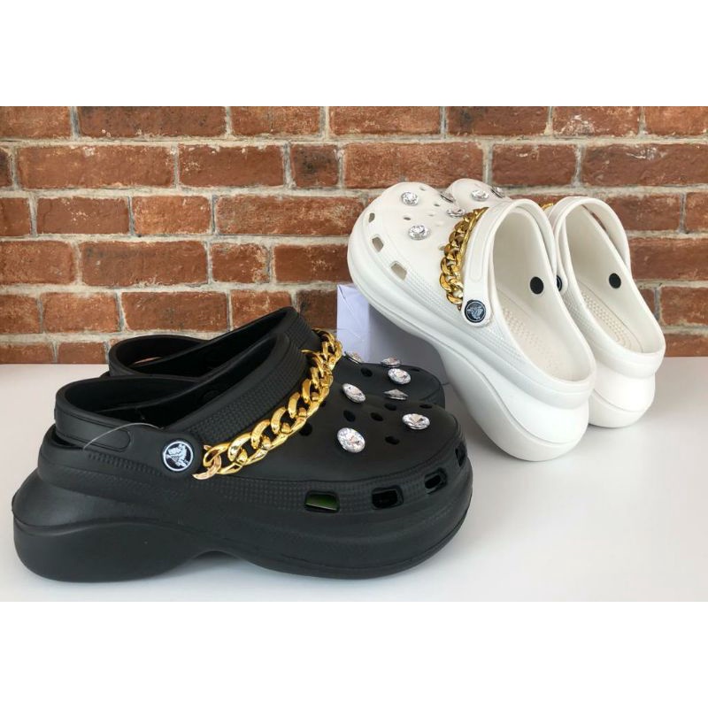 SEPATU FASHION CROCS BAE RANTAI GOLD 5cm FREE JIBBITZ DIAMOND