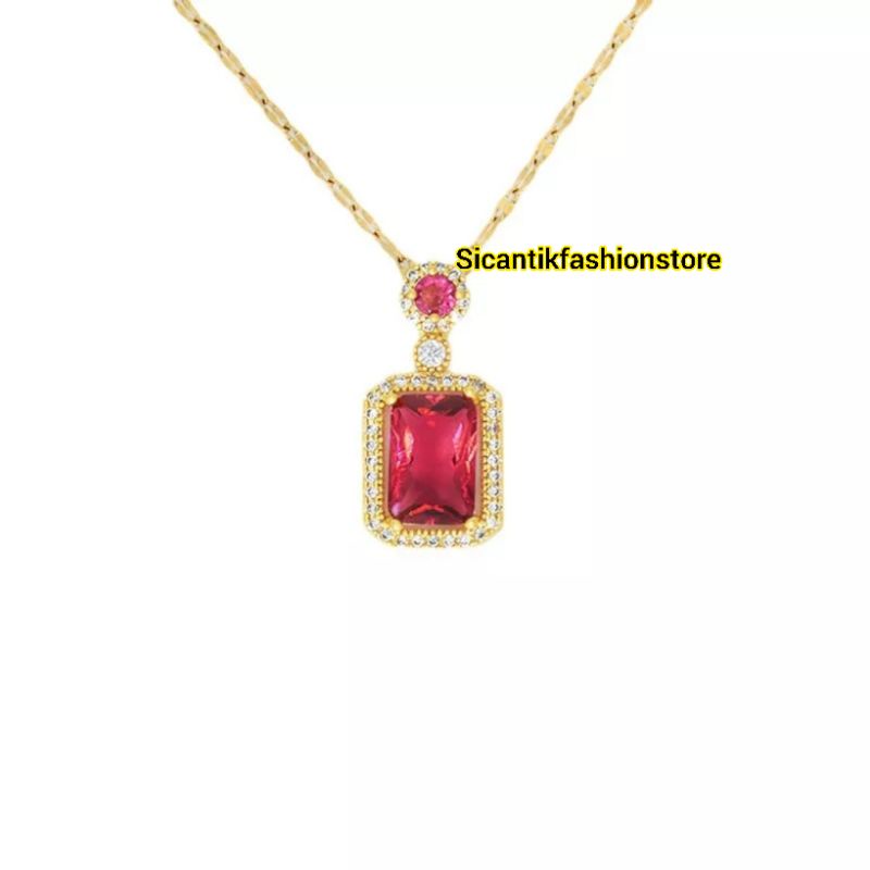 Kalung Titanium Wanita Liontin Batu Delima Merah Terbaru Terlaris Anti Karat Selamanya Kalung Wanita Korea Viral Liontin Batu Merah Fashion Wanita