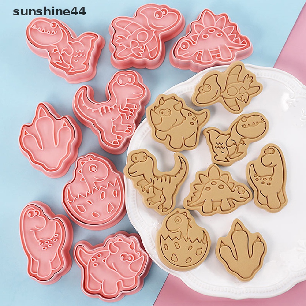 Sunshine 8Pcs Cetakan Pemotong Kue / Biskuit Bentuk Dinosaurus Bahan Plastik