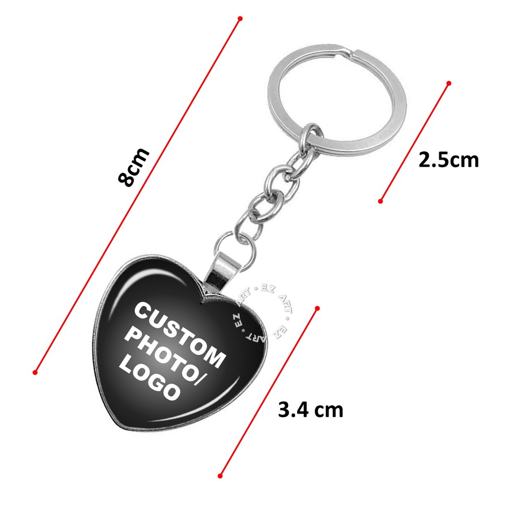 GANTUNGAN KUNCI BENTUK HATI HEART LOVE GANCI CUSTOM FOTO LOGO GAMBAR SUKASUKA LIONTIN KACA CEMBUNG