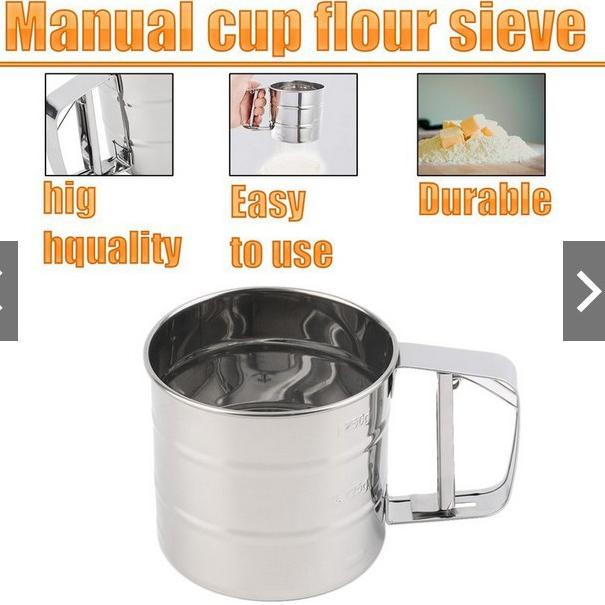 Max Sale--Home Baking Cangkir Saringan Tepung Stainless Steel / Ayakan Penyaring Tepung Mesh Stainle