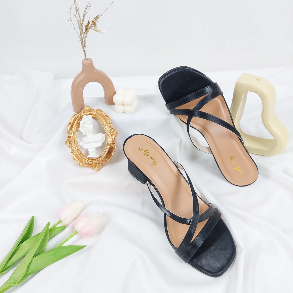 BBS MSH 06 Sandal High Heels Hak Tahu Tali Silang Strappy Chunky Wanita Impor Murah