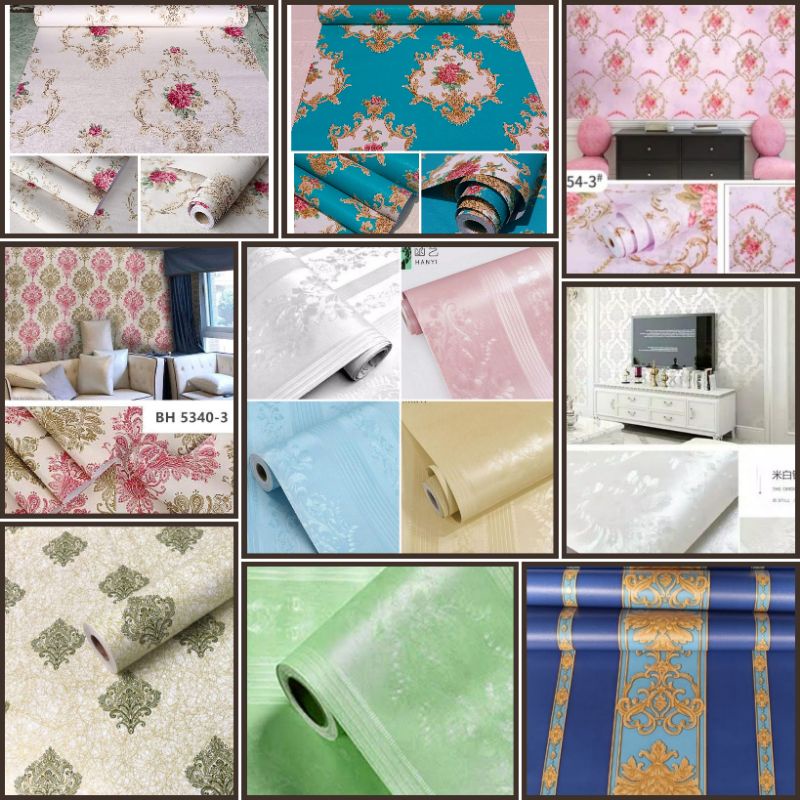 Wallpaper putih salur bunga timbul embos bunga elegan wallpaper dinding ruang tamu kamar tidur mewah